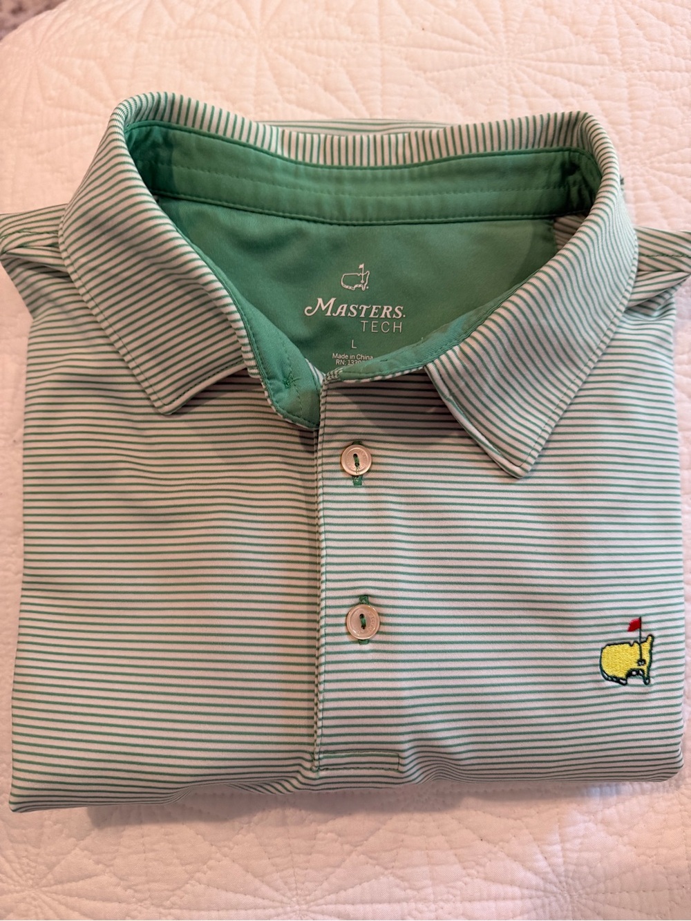 Masters Tech Men's Mint Green Striped Polo with Embroidered Logo